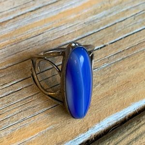 Blue agate and sterling silver ring. Size 7n Very Boho chic.